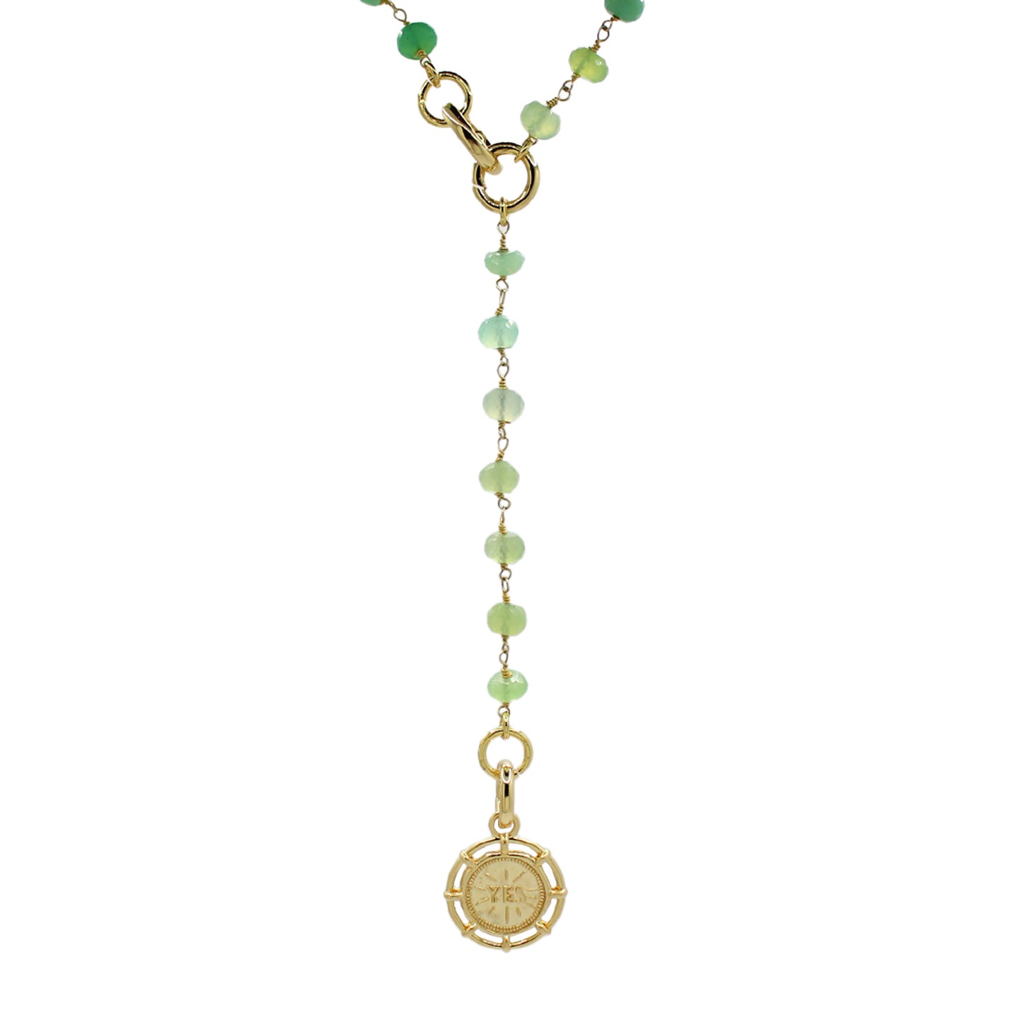 Yes/No Beaded Amazonite Adjustable Lariat Chain Necklace